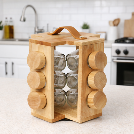rotatable wooden spice jar with handle image 2