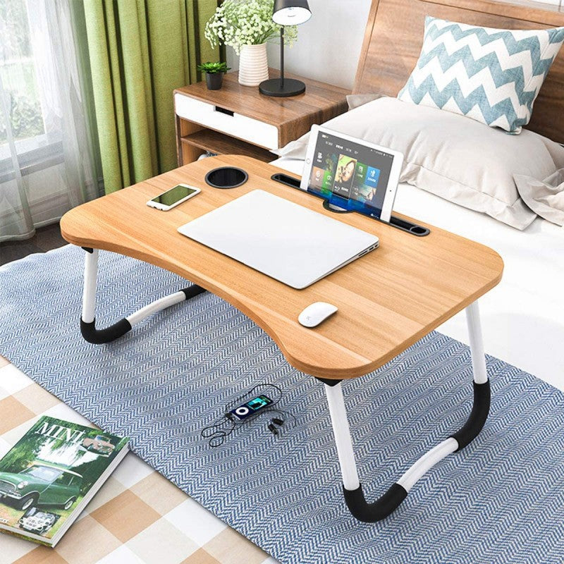 Foldable Wooden Laptop Table for Bed – Ergonomic Multipurpose Desk with Tablet & Cup Holder image 3
