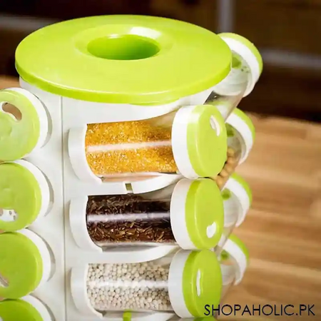 16pcs rotating spice rack jars with cutlery holder image2