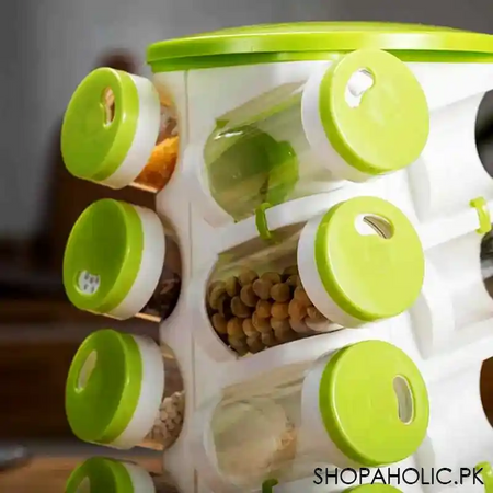 16pcs rotating spice rack jars with cutlery holder image3