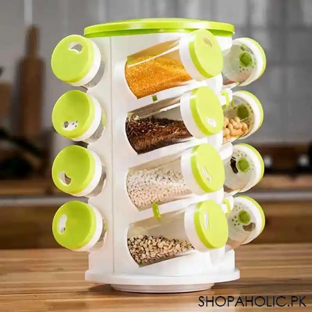 16pcs rotating spice rack jars with cutlery holder main image
