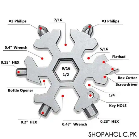 18 in 1 snowflake stainless steel multi tool keychain image3