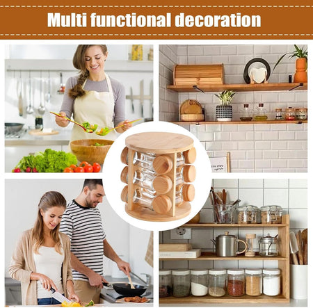 360° rotating wooden spice jar organizer image 7