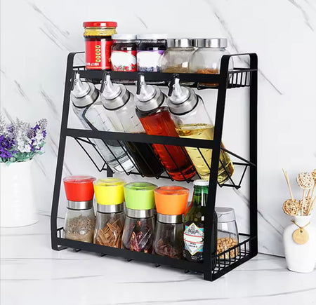 3-tier stackable kitchen spice storage rack image 2