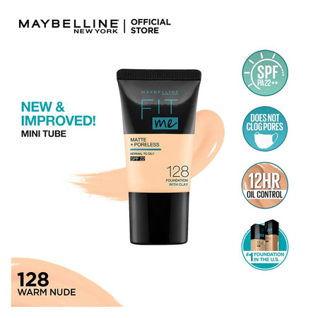 Maybelline New York Fit Me Matte + Poreless Liquid Foundation, 128, Warm Nude, 18ml - Main Image