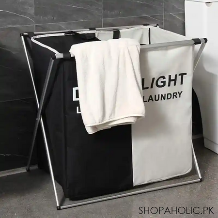 2 grid foldable laundry basket with stand image2