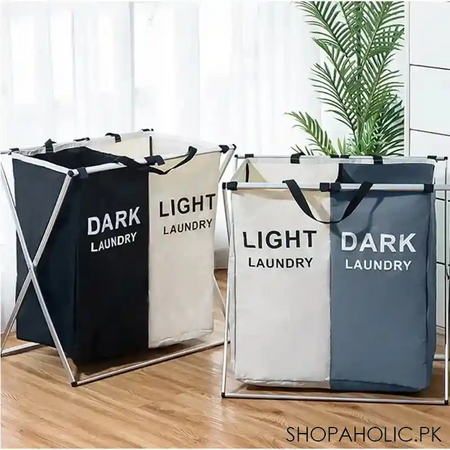2 grid foldable laundry basket with stand image3