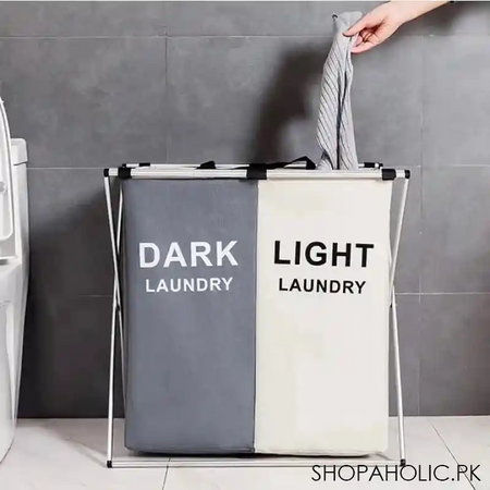2 grid foldable laundry basket with stand image4
