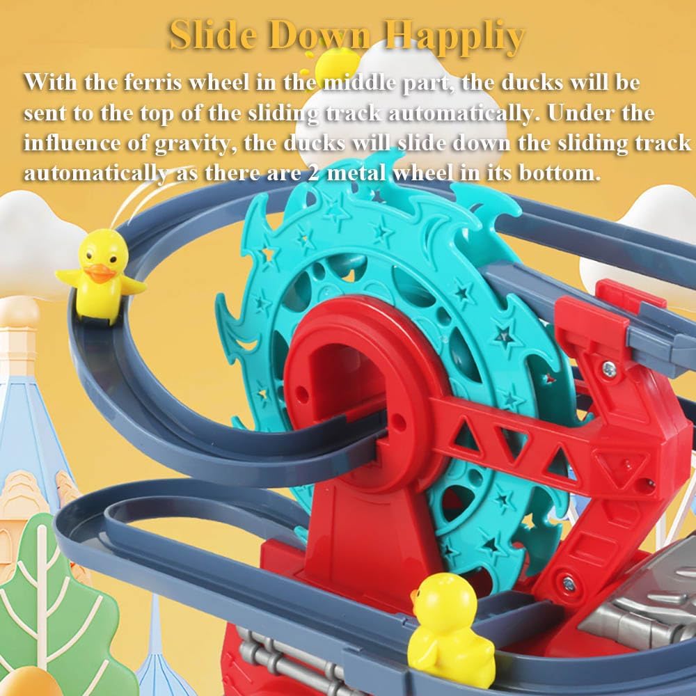 2 in 1 Fire Engine Duck Sliding Track Over Musical Truck Toy 