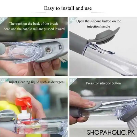 2 in 1 auto soap long handle dishwashing sponge and brush set image3