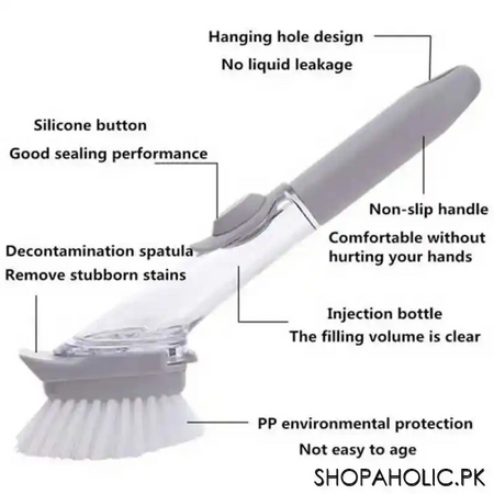 2 in 1 auto soap long handle dishwashing sponge and brush set image4