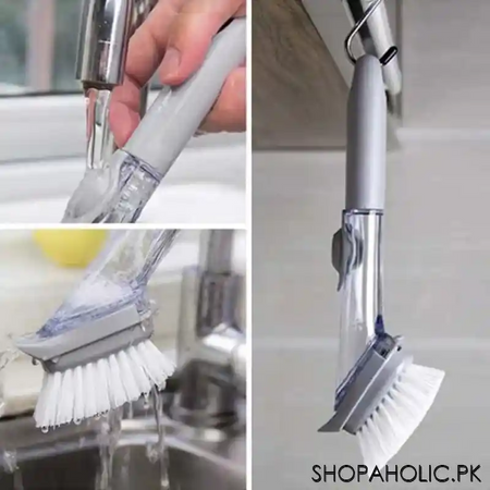2 in 1 auto soap long handle dishwashing sponge and brush set image5