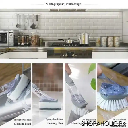 2 in 1 auto soap long handle dishwashing sponge and brush set image6