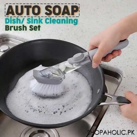 2 in 1 auto soap long handle dishwashing sponge and brush set main image