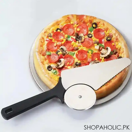 2 in 1 stainless steel cake server with pizza cutter image2