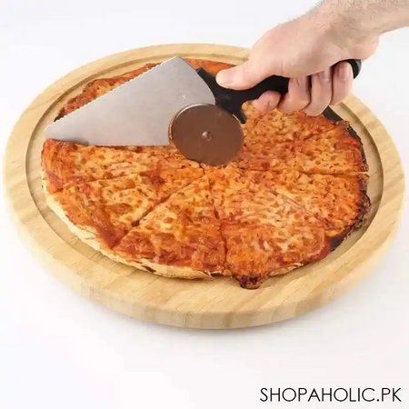 2 in 1 stainless steel cake server with pizza cutter image3