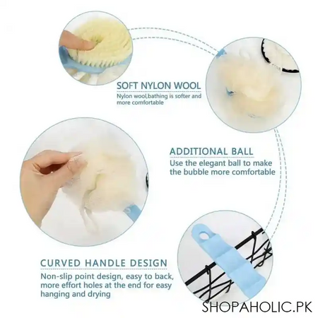 2 in 1 ultra soft bristle back body bath brush scrubber long handle with loofah image3
