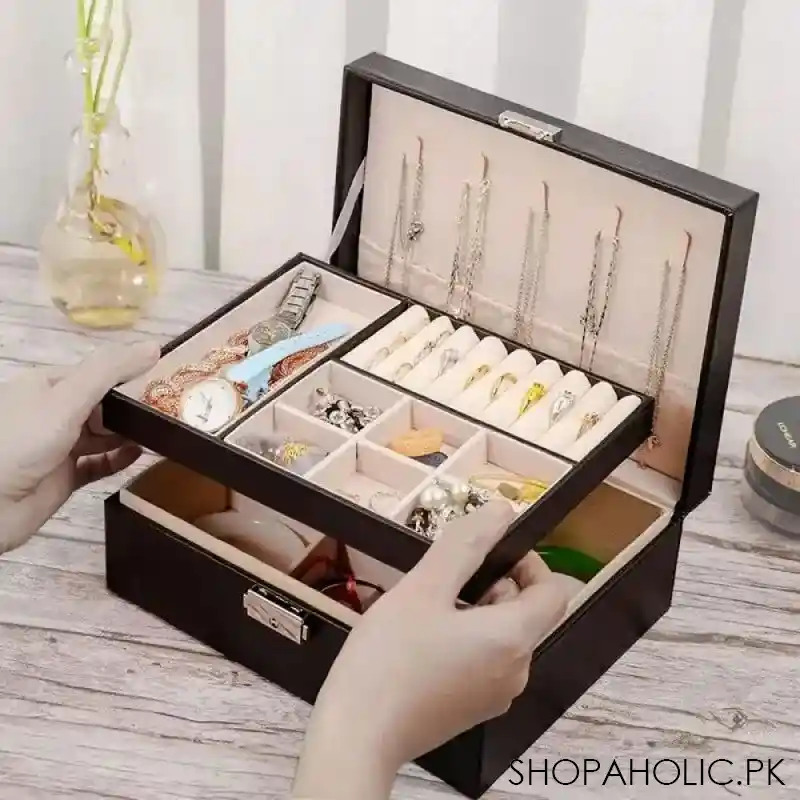 2 layer leather travel jewelry organizer main image