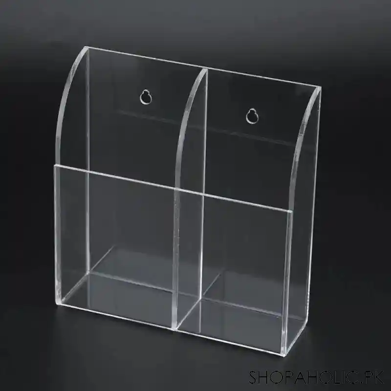 2 slot clear acrylic wall mounted desk remote control and mobile storage holder organizer stand image2