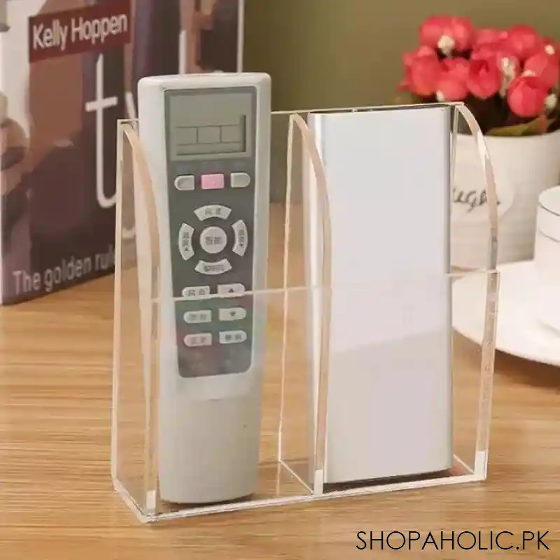 2 slot clear acrylic wall mounted desk remote control and mobile storage holder organizer stand image3