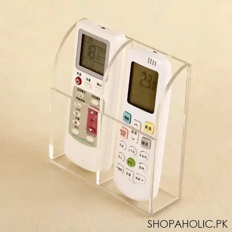2 slot clear acrylic wall mounted desk remote control and mobile storage holder organizer stand image4