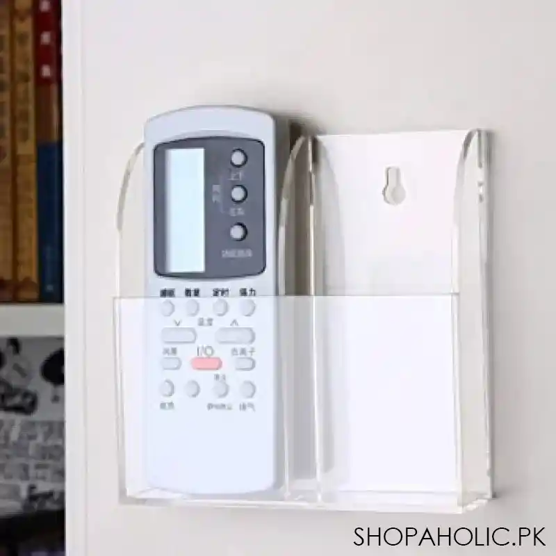 2 slot clear acrylic wall mounted desk remote control and mobile storage holder organizer stand image5