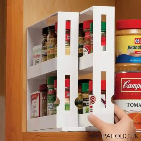 2 tier dual rotating spice storage rack image2