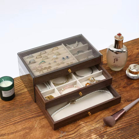 3 layer wooden jewelry organizer main image