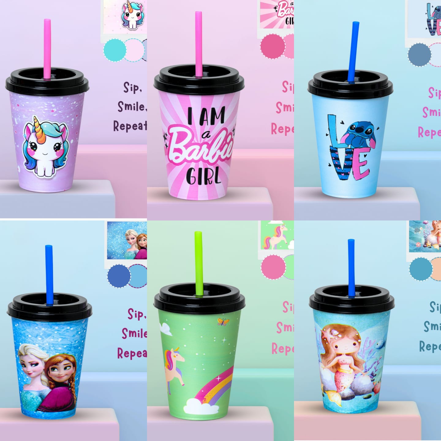 Kids Character Tumbler Cup with Straw & Lid | Reusable Plastic Travel Drinkware for Girls & Boys main image