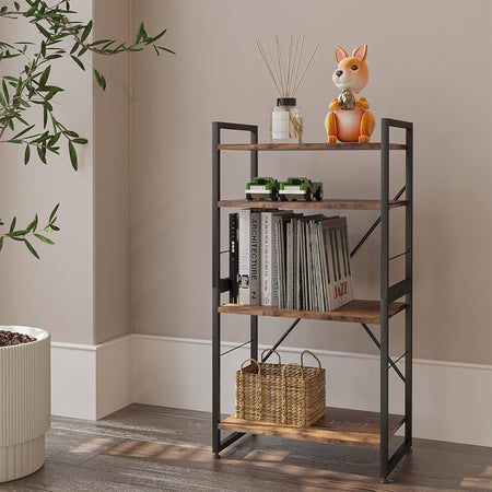 4-tier iron frame wooden bookshelf storage image 7