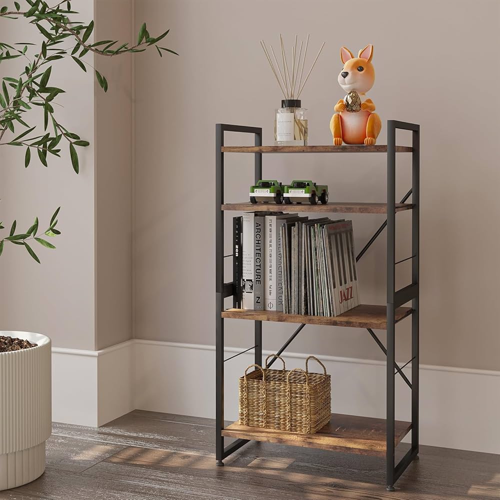 4-tier iron frame wooden bookshelf storage image 7