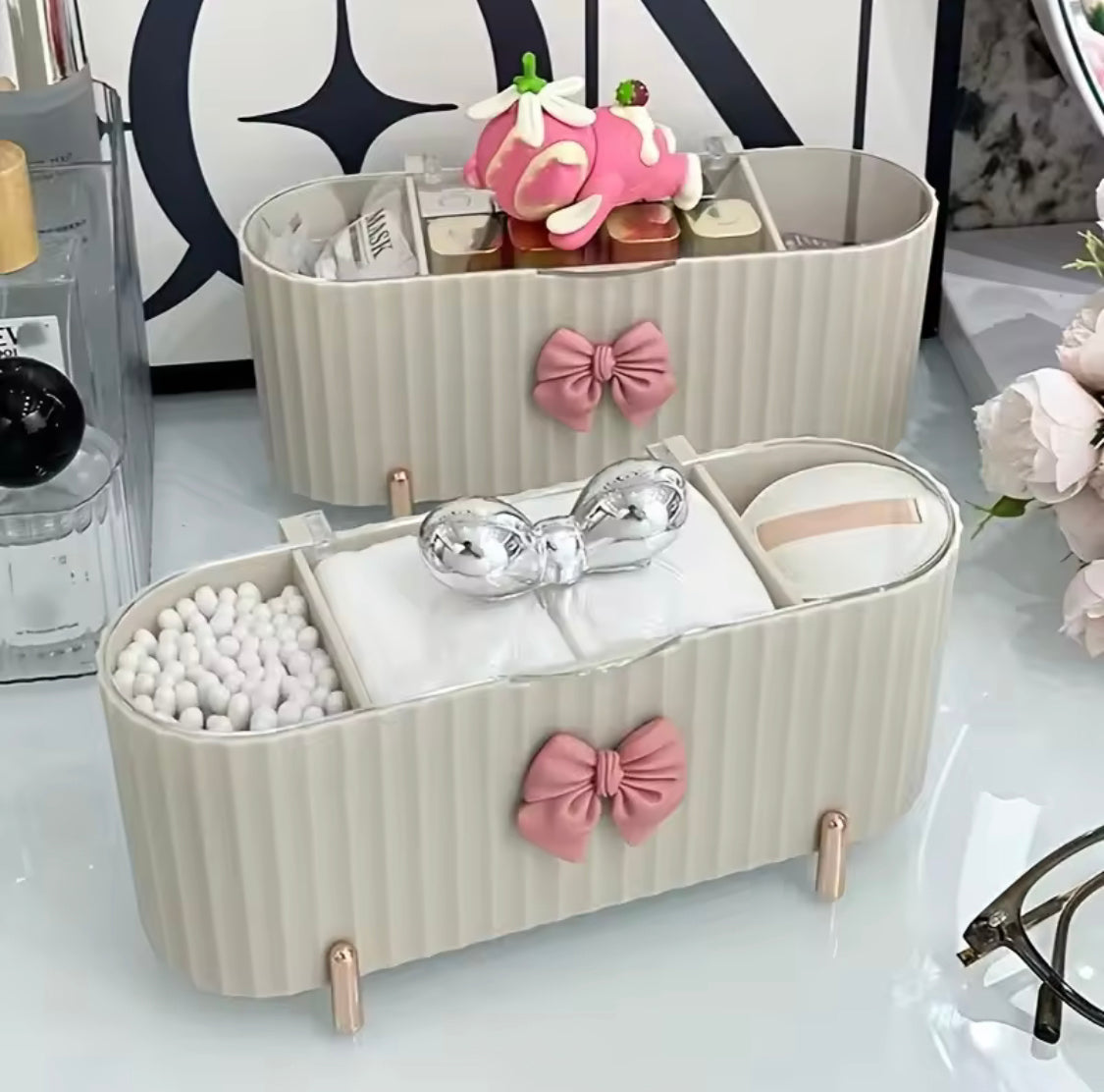 cute bow knot 3 grid makeup organizer main image