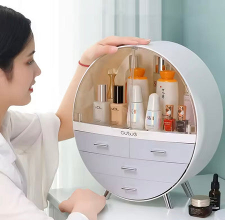 oval shape cosmetic organizer with drawer image 5