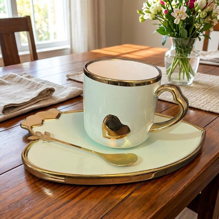 luxury heart shape ceramic coffee mug with tray image 4