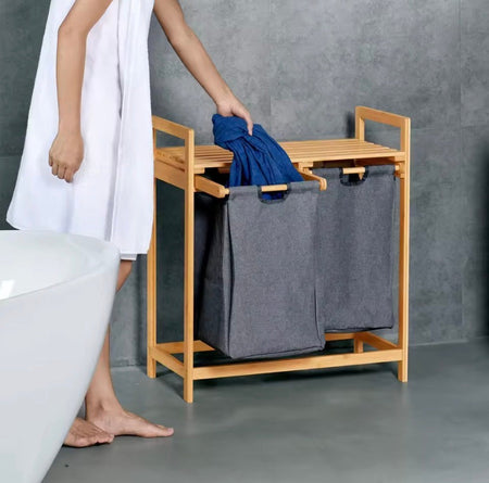 bamboo laundry hamper with shelf image 2