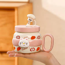 cute animal ceramic mug with lid image 5