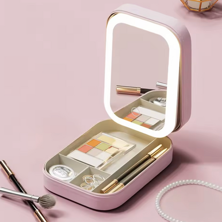 travel makeup case with led light mirror main image