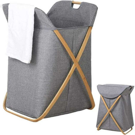 bamboo frame foldable laundry basket image 2