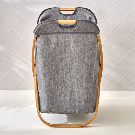 bamboo frame foldable laundry basket image 3
