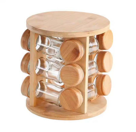 360° rotating wooden spice jar organizer image 10