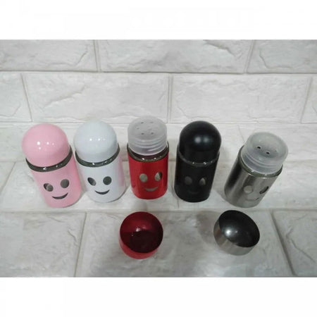 (2 Pcs Set) Salt and Pepper Shaker Set Stainless Steel and Glass New Emoji Style 