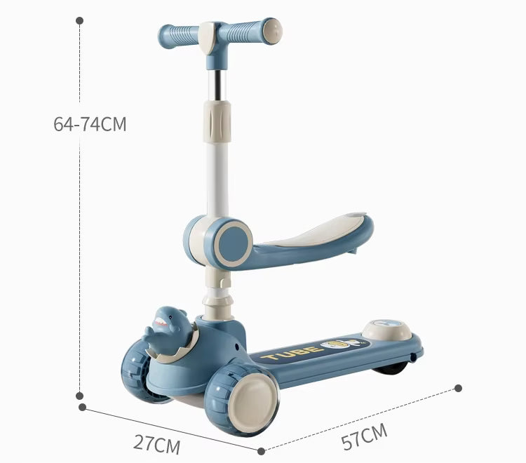 Infantes 2 in 1 Kids Shark Scooty With Front Basket Blue