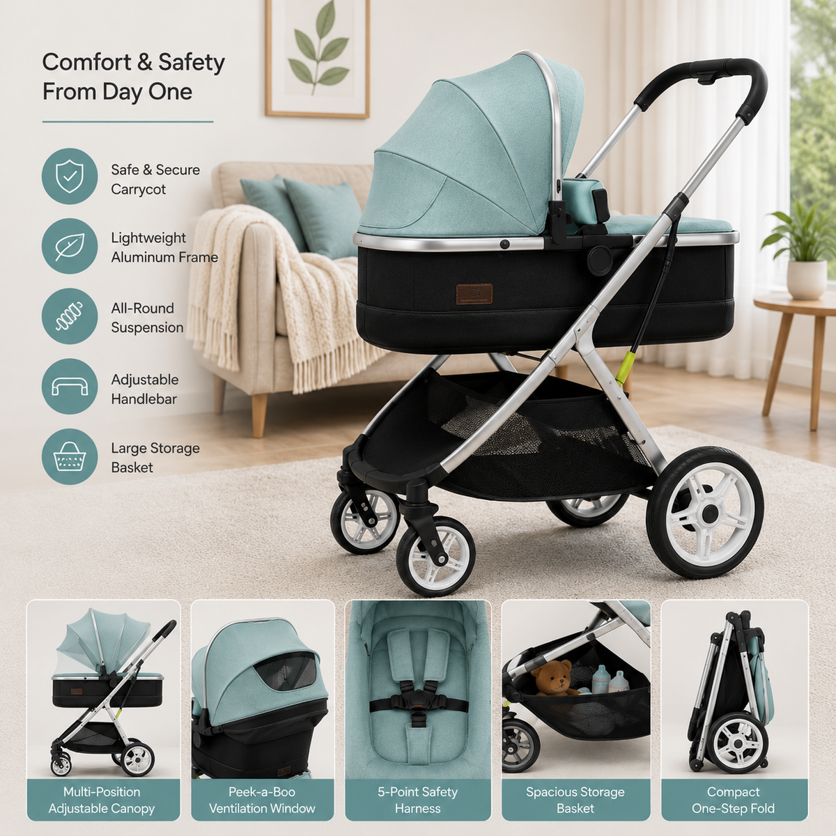 Premium Baby Bassinet Stroller