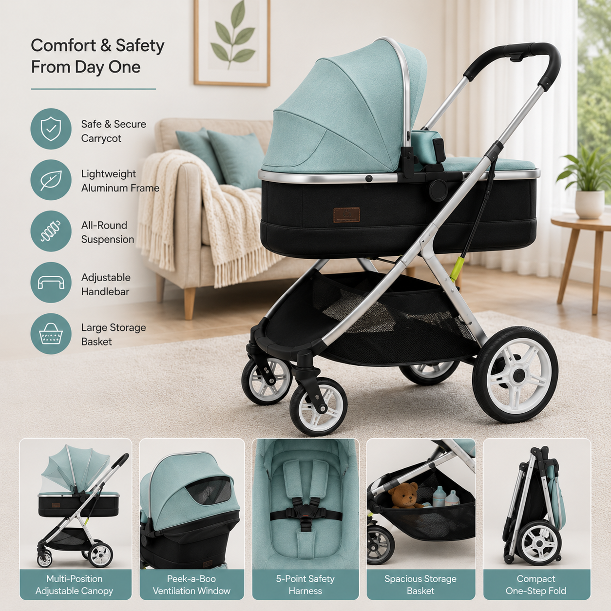 Premium Baby Bassinet Stroller