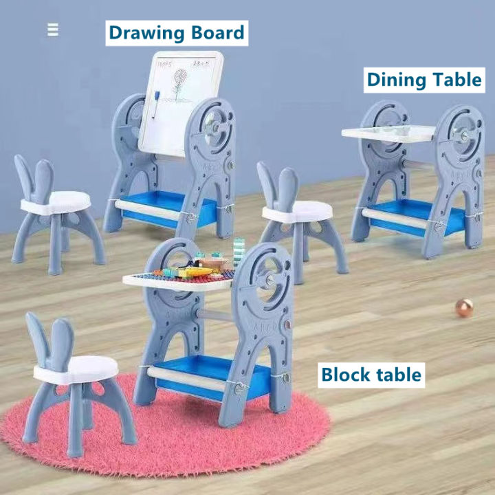 3 in 1 Multifunctional Children's Drawing, Dining Block Activity Table Chair