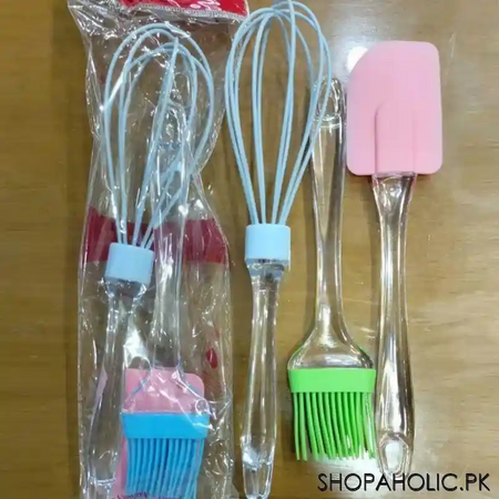 3 in 1 silicone basting brush dough spatula and whisk (random colour) image3
