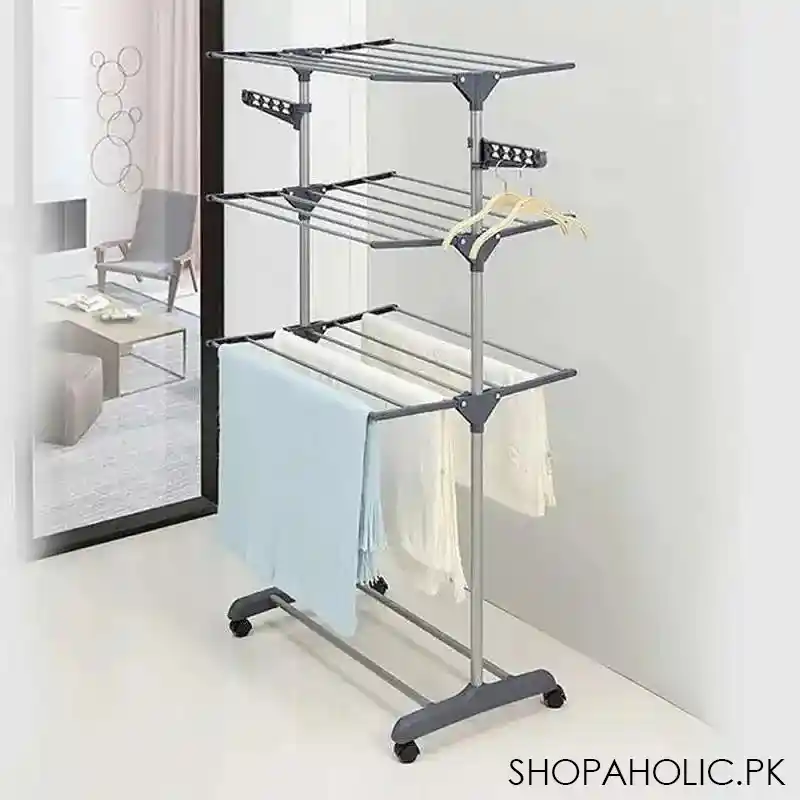 3 layer floor mobile folding clothes rack image4