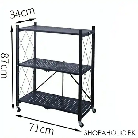 3 layer foldable multipurpose mobile wheels storage rack image8