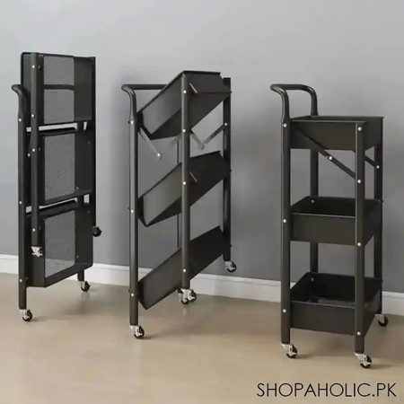 3 layer folding movable kitchen storage rack image2