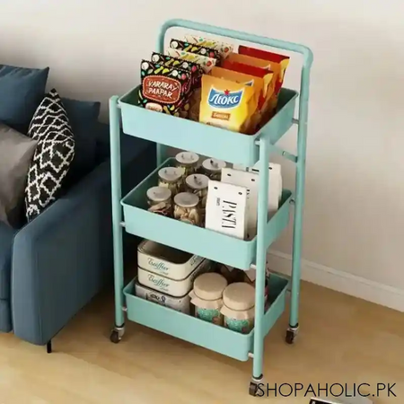 3 layer folding movable kitchen storage rack image3
